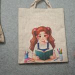 Cute Reading Girl Jute Tote Bag